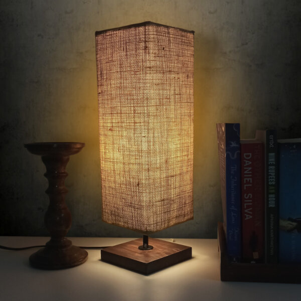Wood square table lamp